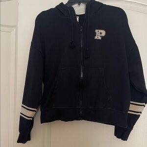 PINK Victoria's Secret Black Hoodie with Cream Stripes